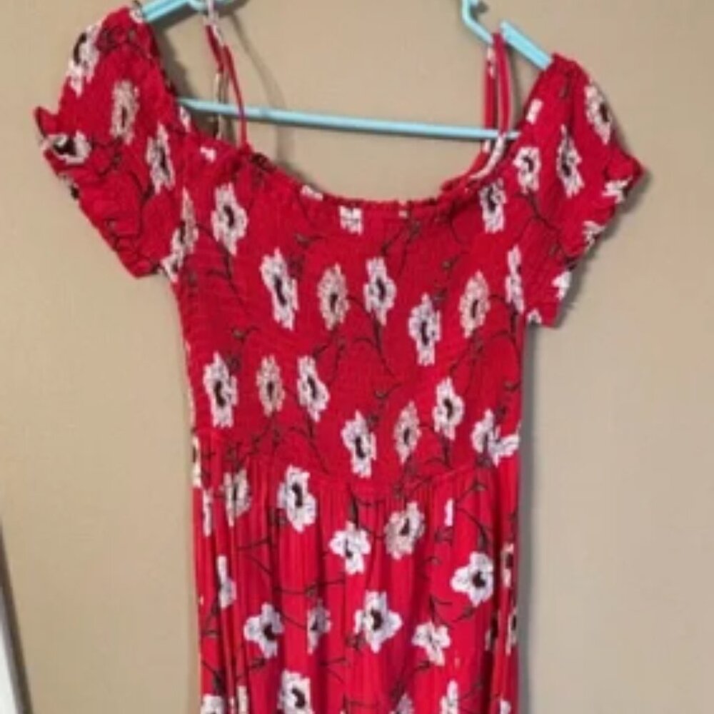 Red Floral Off-Shoulder Dress